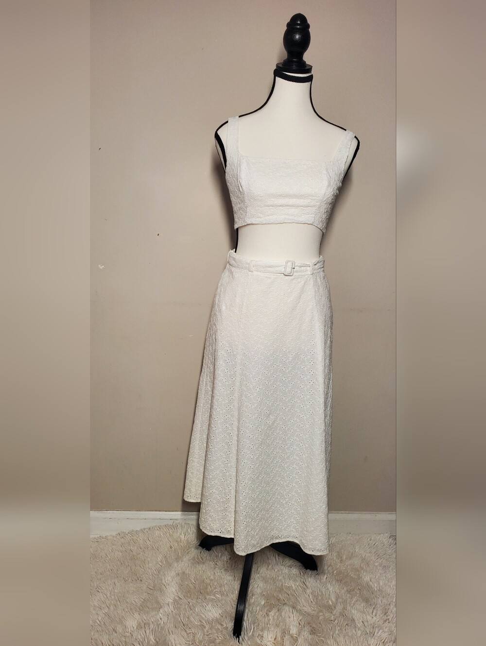 Reformation Women's Cole Eyelet Embroidered Smocked Top Skirt Set White Size 2 - Picture 5 of 14